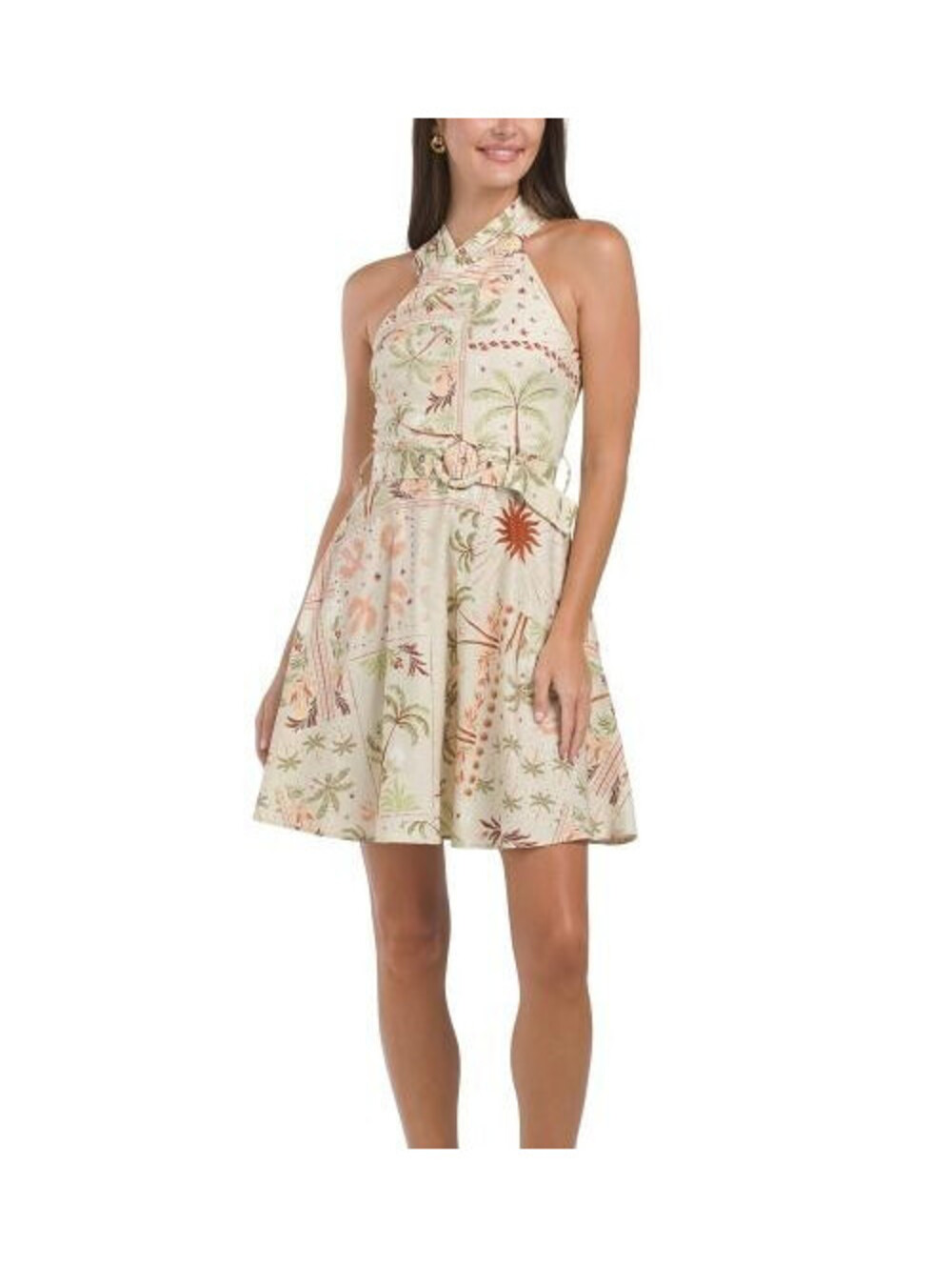 Rachel Rachel Roy Palm Print Halter Dress Joanna 6 NWT Linen Blend Belt Missing